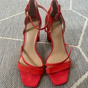 Franco Sarto orange Suede Block Heel Sandals with Ankle Strap